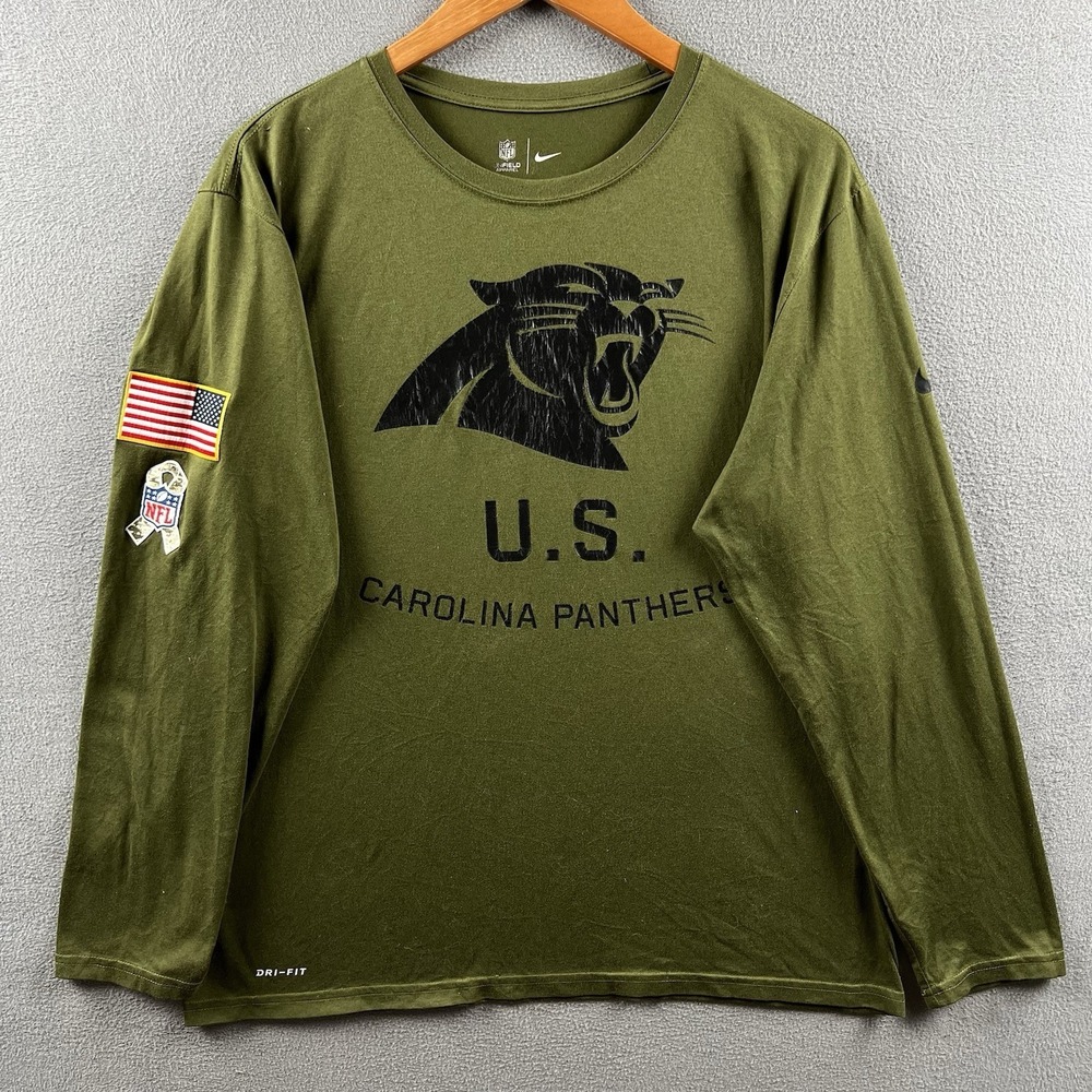 Nike Carolina Panthers Salute To Service Shirt Mens XL Green NFL Long Sleeve Tee
